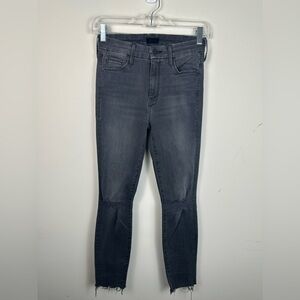 MOTHER Denim The Looker Ankle Fray Gray Burning Out Lanterns Size 25